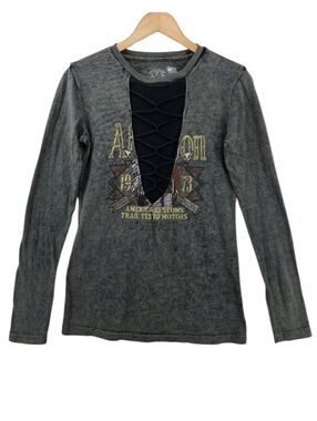 Affliction American Customs Long-sleeve Shirt Lace-up Neckline Women's Small